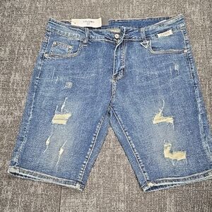 Trendy Blue Jean Shorts with Distressed Design